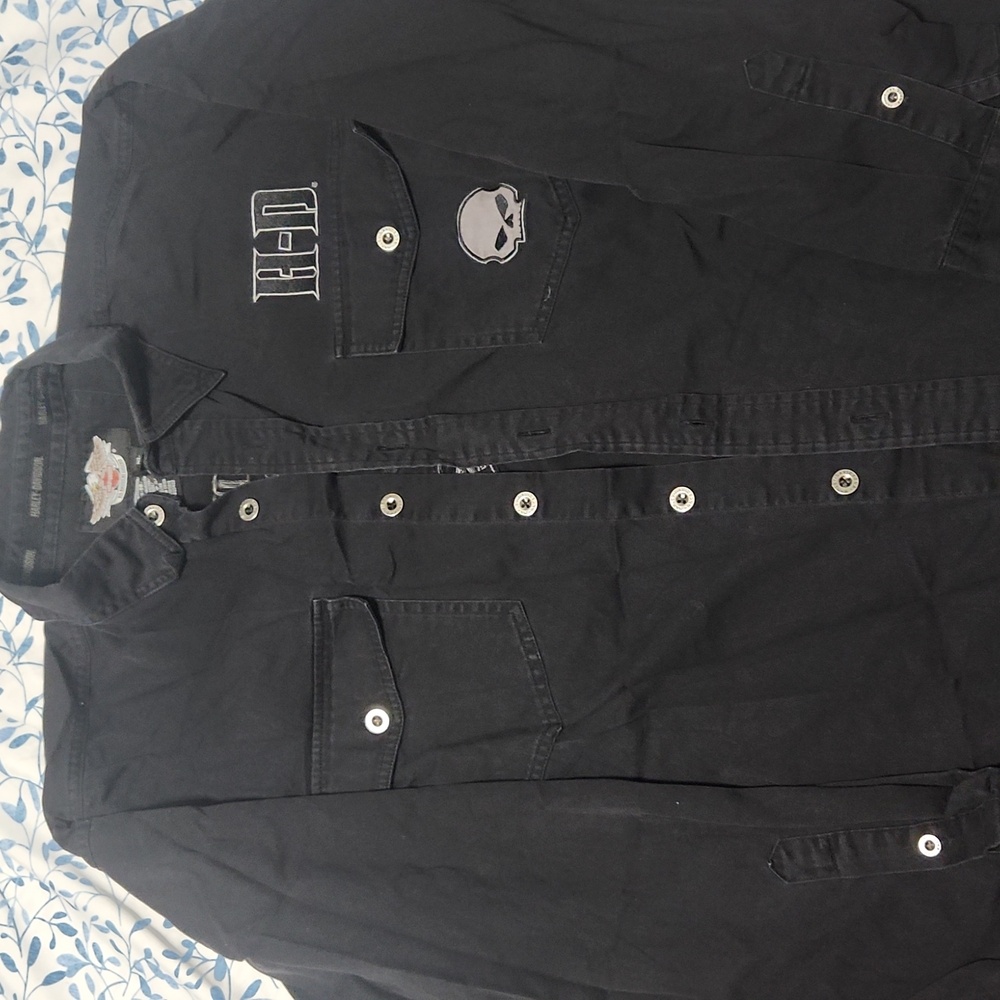 Harley Davidson Men's Black Long Sleeve Button-Up Shirt Size XL